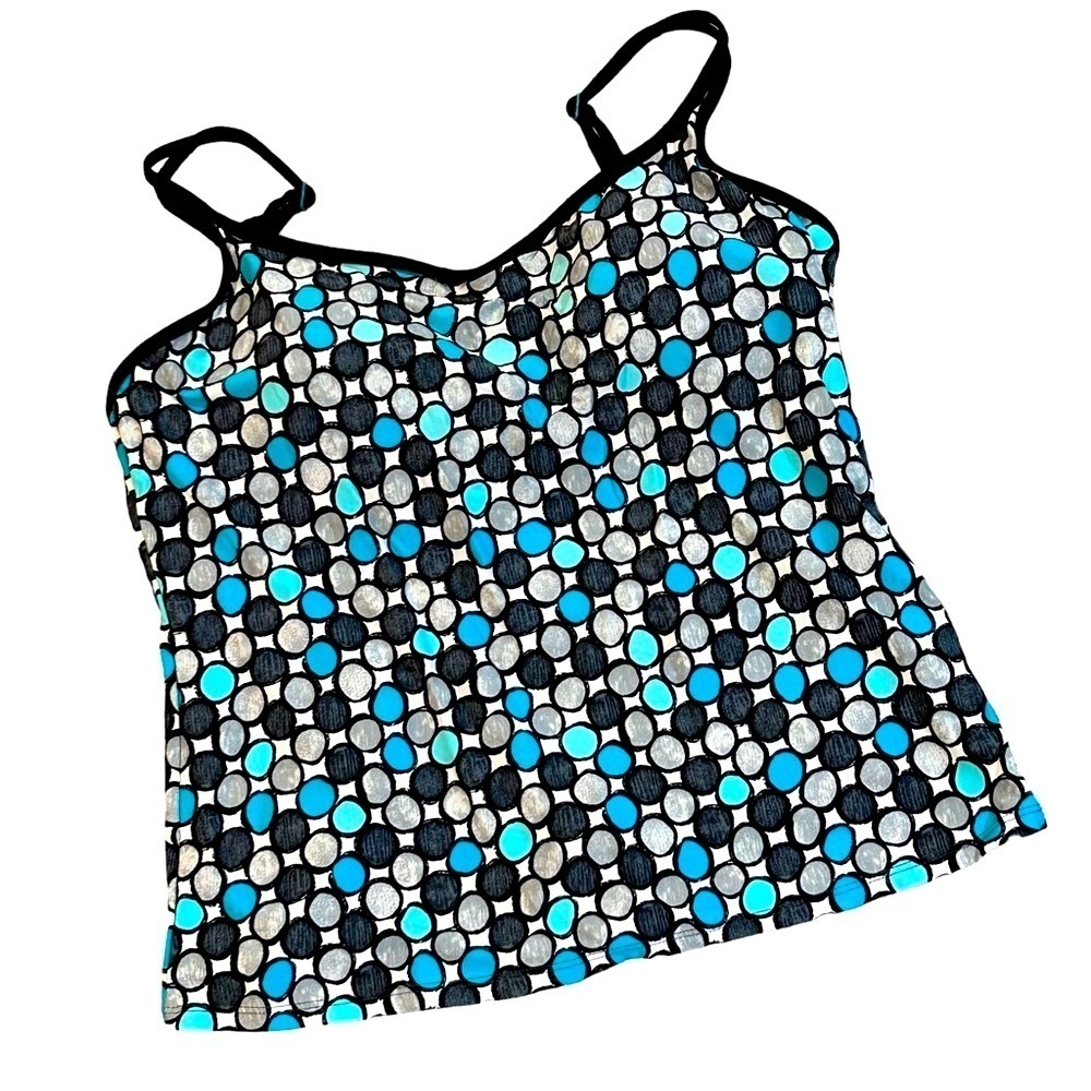 Nautica Black and Blue Polka Dot Swim Top